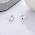 wholesale S925 Sterling Silver Cute Resin Enamel Pink Rabbit Wire Drawing Technique Birth Year Bunny Ear Studs-0-1