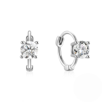 wholesale 925 Sterling Silver New Super Sparkling Single Zircon Versatile Fashion Ear Hoop Ear Clasp Earrings-Platinum