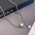 wholesale 925 Sterling Silver Light Luxury 3D Smiley Square Pendant Necklace for Women, Ins Small and Unique Design, Fashionable and Ethereal Collarbone Chain-0-1