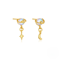 wholesale S925 Sterling Silver Planet Moonstone Elegant High-End Necklace and Earring Set Wholesale-Gold-Earring #2 925 Silver