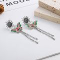 wholesale S925 Sterling Silver Vintage Antique-Finished Fine Craft Resin Enamel Fluttering Butterfly Daisy Fresh and Elegant Earrings-0-2