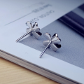wholesale 990 Sterling Silver Lucky Four-Leaf Clover Stud Earrings for Women, Korean-style Pure Silver Student Minimalist Versatile Smooth Surface Silver Pin Earrings New Arrival-0-1