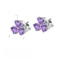 wholesale S925 Sterling Silver Natural Amethyst Heart-shaped Stud Earrings, Fashionable Light Luxury Minimalist Style with Natural Colored Gemstones-Natural Citrine &gt;925 Silver
