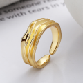 wholesale S925 Sterling Silver Korean-style Geometric Line Texture Ring Trendy Adjustable Open Ring-0-1