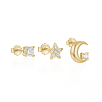 wholesale 925 Sterling Silver Geometric Star And Moon Zircon-pearl Earring Set, Hot-selling In Europe And America-3-piece set - Gold#9&gt;925 silver