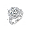 wholesale Metal material first, Yun Tong Jewelry 80mm Round 2 Carat Moissanite Engagement Ring for Women, Double Layer Circle Halo Stackable Ring Set-0-5
