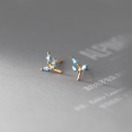 wholesale 925 Sterling Silver Minimalist Blue Diamond Leaf Earrings, Ins Style, Niche and Exquisite Women's Ear Jewelry M03258-0-2