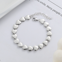 wholesale S925 Sterling Silver Korean-style Creative and Unique Flat Heart Linkage Chain with a Girly and Trendy Design, Versatile Bracelet for Women-YS142/approx. 16.1 g>925 silver
