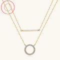 wholesale Metal circle bar double layer overlapping moissanite women's necklace wholesale fashion personalized collarbone chain high-end luxury jewelry-0-0