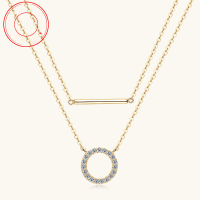 wholesale Metal circle bar double layer overlapping moissanite women's necklace wholesale fashion personalized collarbone chain high-end luxury jewelry-White 0.29 carats