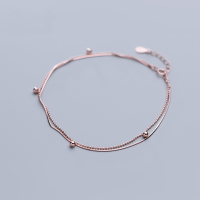 wholesale S925 Silver Ankle Chain Women's Korean Style Fashion Double Layer Light Bead Snake Chain Personality Foot Jewelry S3174-S925 Silver-Rose Gold Anklet 925 Silver