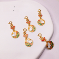wholesale S925 gold-plated silver Green Tara Nine-Tailed Fox Mountain Spirit flower coin oil-drip enamel tassel pendant accessory DIY semi-finished product-0-7
