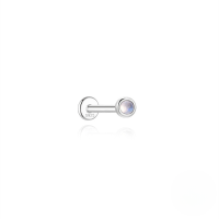 wholesale S925 Sterling Silver Zircon-inlaid Natural Moonstone Flat Threaded Ear Cartilage Stud, Korean Style Niche Premium Jewelry-Single platinum #7 (2MM)
