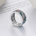 wholesale S925 Sterling Silver Enamel Drip Glaze "Dragon and Phoenix" Style with Southern Red Agate Ring, Retro Palace Wind Jewelry-0-0