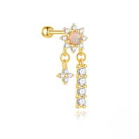 wholesale S925 Sterling Silver Floral Ocean Opal Bead Threaded Helix Ear Cuff With Crystal Accents And Fringe-Single gold #5