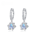 wholesale S925 Sterling Silver Cross-Border New Elegant and Exquisite Seven-Color Blue Moonstone Lotus Earrings, High-End Dangle Earrings for Ladies-0-0