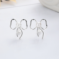 wholesale S925 Silver Fashion Korean Style Creative Bow Pearl Earrings with Ear Studs-YFR414/bright silver about 2.3g 925 silver