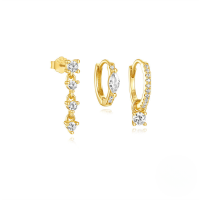 wholesale S925 Sterling Silver Star Geometric Pendant Earring Set With Inlaid Zircon Flower Studs And Hoops-3-piece set, gold#3&gt;925 silver