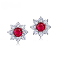 wholesale S925 sterling silver cross-border new luxury color gemstone cultivated ruby earrings high-end sunflower ear studs wholesale-0-0