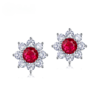 wholesale S925 sterling silver cross-border new luxury color gemstone cultivated ruby earrings high-end sunflower ear studs wholesale-Cultivated Sapphire>925 Silver