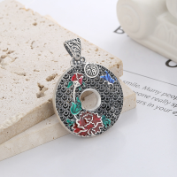 wholesale Sterling silver retro heavy work filigree openwork drip enamel peony flower wealth intricate carved pattern pendant-YP110M/single pendant about 19.8g 99 silver