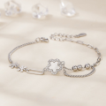 wholesale S925 Sterling Silver Maker Fashion Lucky Four-Leaf Clover Beaded Bracelet, Fresh and Elegant Style with Diamond-Inlaid Shell Flower-0-0