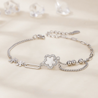 wholesale S925 Sterling Silver Maker Fashion Lucky Four-Leaf Clover Beaded Bracelet, Fresh and Elegant Style with Diamond-Inlaid Shell Flower-Shell Clover Bracelet>925 Silver