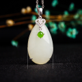 wholesale 925 Silver Inlaid Hetian Jade Pendant with Certificate, Wholesale Jade Bead Necklace, Ancient Style Green Jade Bead, Waterdrop White Jade Pendant for Women-0-5