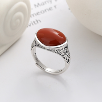 wholesale S925 Sterling Silver Vintage Antique-style Openwork Auspicious Cloud Pattern Inlaid with Southern Red Agate Ancient-style Adjustable Ring-YJ901M/approx. 4.1g Adjustable opening