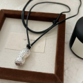 wholesale S925 Sterling Silver Lucky Peanut Sweater Necklace for Women, Minimalist Design with Black Cord, New Korean Style-0-5
