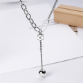 wholesale S925 Sterling Silver Korean-style Smooth Small Sphere Link Necklace, Minimalist and Versatile, Chic Pendant Chain for Women-0-1