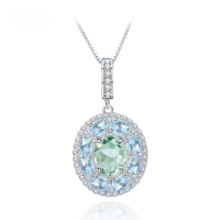 wholesale S925 Sterling Silver Light Luxury High-End Natural Gemstone Necklace Pendant with Natural Topaz and Amethyst-Natural topaz + green amethyst