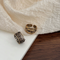 wholesale S925 Sterling Silver Heavy Work Geometric Irregular Ancient Gold Open Ring for Women, Korean New Retro Style Ring-0-1