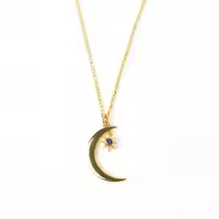 wholesale 925 Sterling Silver January To December Birthstone Zircon Star And Moon Necklace Elegant And Creativehot-selling Collarbone Chain-Gold-Blue Diamond 113#>925 Silver