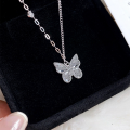 wholesale 999 Pure Silver Butterfly Crushed Ice Pendant Necklace for Women, Silver Forest Style Versatile Light Luxury New Design High-End Trendy Collarbone Chain-0-3