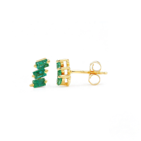 wholesale S925 Sterling Silver Earrings With Three Asymmetrical Rectangular Zirconia Inlays, Featuring A Retro European Style-Gold-Green Diamond 925 Silver