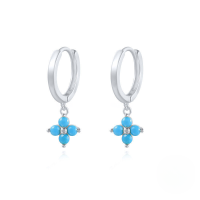 wholesale S925 Sterling Silver Zircon Snowflake Hoop Earrings, Creative Fashion Earrings-Platinum-Turquoise