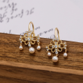 wholesale S925 Silver Plated 14K Gold Vintage Japanese-style Light Luxury Pearl Earrings-0-5