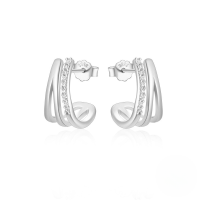 wholesale 925 Sterling Silver C-shaped Wave Single Row Zircon Accent Earrings, Cross-border Hot Seller, Classic Versatile Irregular Hoops-Platinum #2 925 Silver