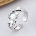 wholesale S925 Sterling Silver Blue Moonstone Irregular Open Ring, Personalized Fashion, Elegant and Luxurious Style Ring-0-0