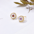 wholesale S925 Sterling Silver DunLi New Royal Style High-end Round Earrings Pomegranate Amethyst AB Style Earrings-0-1