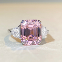 wholesale S925 Silver European and American Cross-Border HW Gemstone Ring with Pink Zircon and High Carbon Diamond, Emerald Cut Square Diamond Ring for Women-White Diamond-CBJZ165 No.9