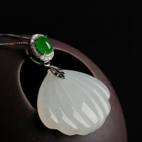 wholesale 925 silver inlaid with Hetian jade pendant with appraisal certificate, shell-shaped, new Chinese style, Hanfu accessory for women-White jade 25*23mm pendant (without chain)  925 silver