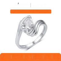 wholesale 925 Silver Gold Moissanite Ring with Waterdrop Main Stone and Wavy Curved Design, Popular Style for Women-Platinum 2 carat (with certificate)  8 US