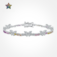 wholesale S925 Sterling Silver European & American Style New Butterfly-shaped Women's Bracelet with Colorful Zircon Inlay Design for Wholesale-Platinum DY150226-SW-CS 925 Silver