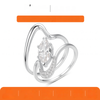 wholesale [Gold] S925 silver stacked marquise moissanite ring with gold hollow curved design, women's hot seller-Gold 2 carat (with certificate)  8 US