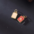 wholesale Gold-plated 925 Ancient Silver Enameled Mahjong Red Zhong Fa Character and Bantam Chicken Double-sided Pendant for DIY Braided Bracelet Accessories-0-7