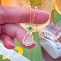 wholesale S925 Sterling Silver White Jade Icy Translucent Gourd Pendant Necklace, New Chinese-style Luxury Advanced Sense Collarbone Chain Gift-0-6