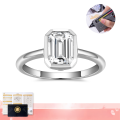 wholesale S925 silver plated with 18k white gold, new ins-style 6*8mm emerald cut moissanite bezel set rectangular ring for women-0-0
