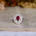 wholesale S925 silver plated with 18k gold, lab-created ruby teardrop 6*9mm high-grade jewelry closed-back ring-0-1